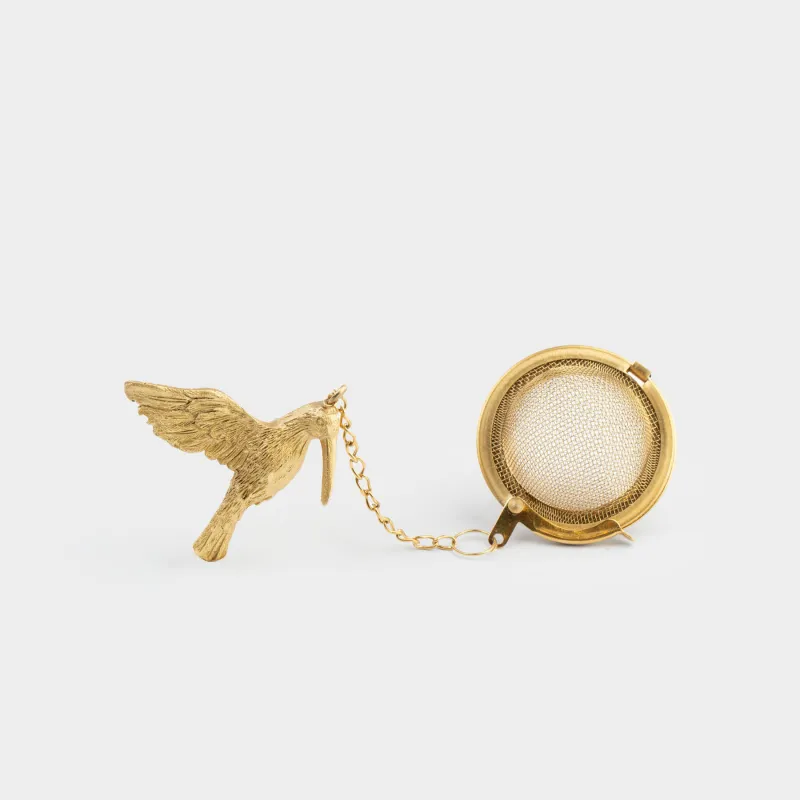 Tea strainer, 5 cm, polyresin / metal, golden, Hummingbird, Paradise garden