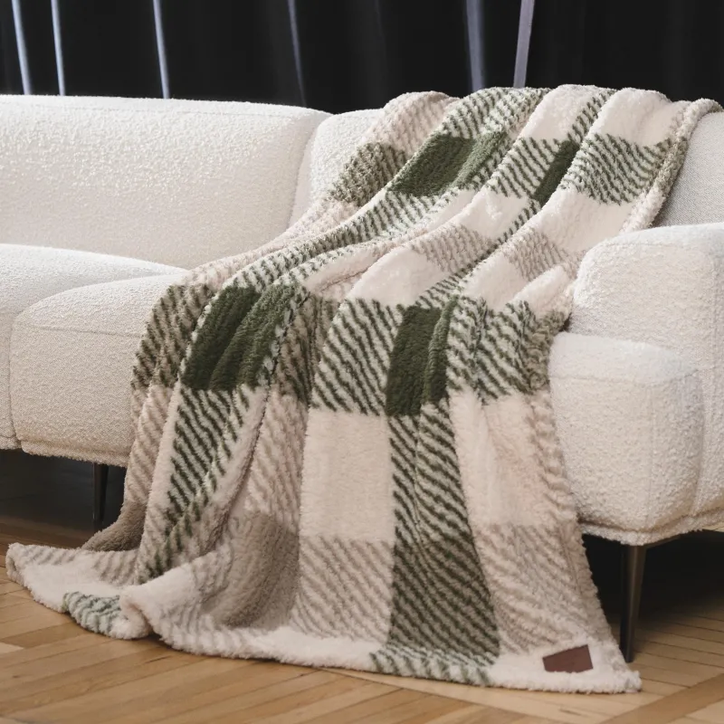 Blanket, 130x170 cm, sherpa, beige-green, Plaid, Hazel
