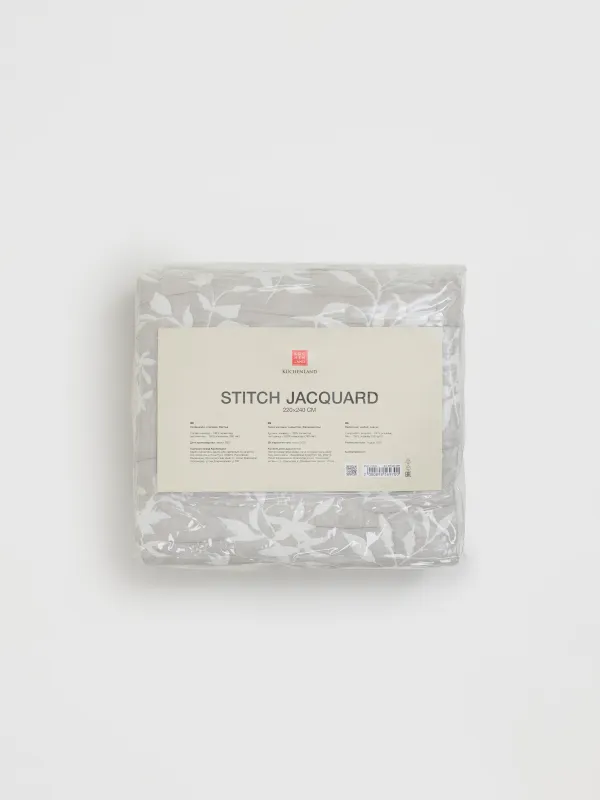 Bedspread, 220x240 cm, quilted, jacquard, grey, Leaves, Stitch jacquard, image-5
