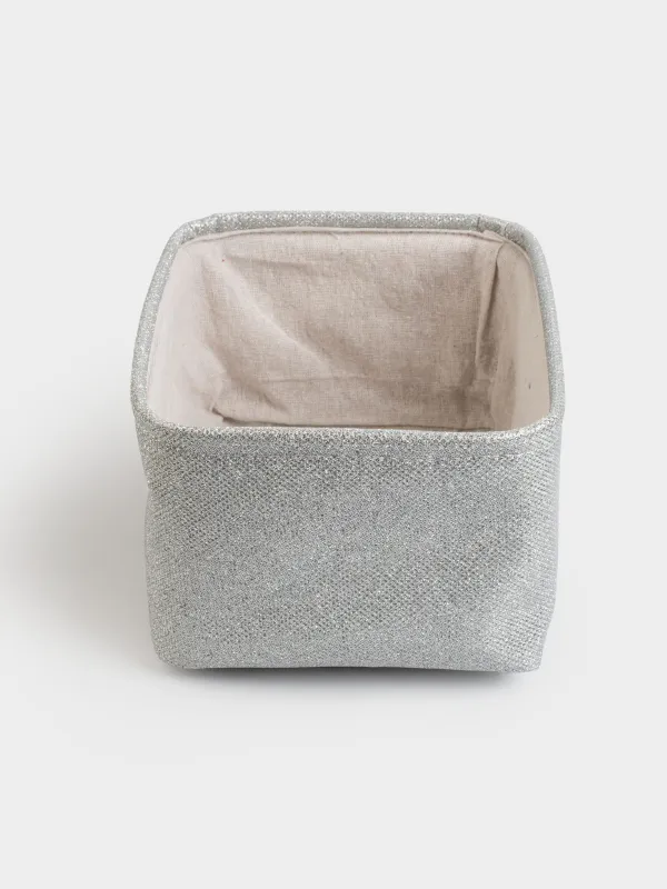 Storage basket, 29x19x12 cm, with handles, polyester. rectangular, silver, Ideally, image-2