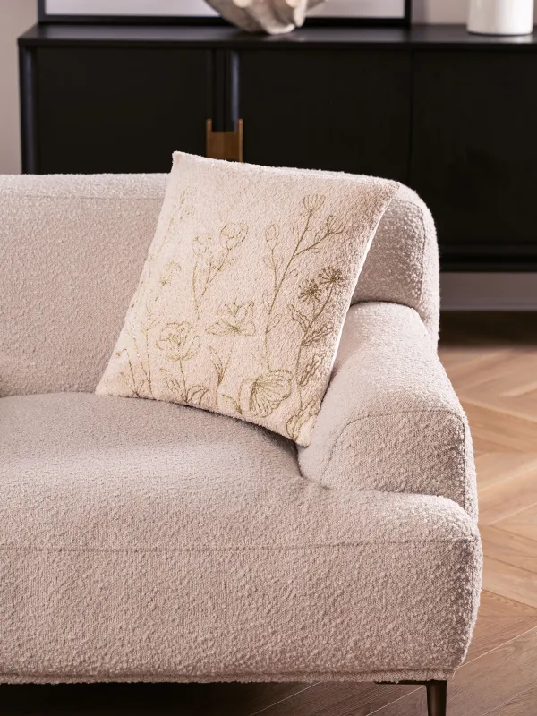 Decorative pillow, 45x45 cm, boucle/velvet, milky, wildflowers, Boucle, image-3