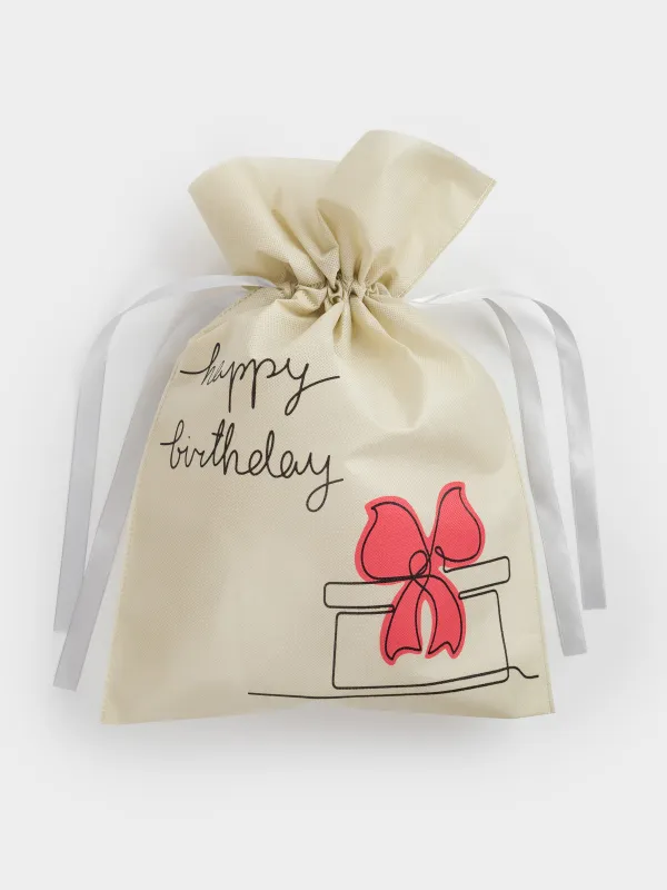 Gift bag, 40x56 cm, with drawstrings, polypropylene, white, Happy Birthday, Birthday, image-2