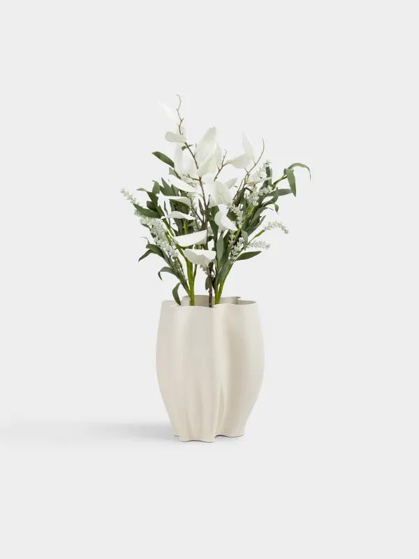 Flower vase, 30 cm, ceramic, white, Bends, Crumple, image-4
