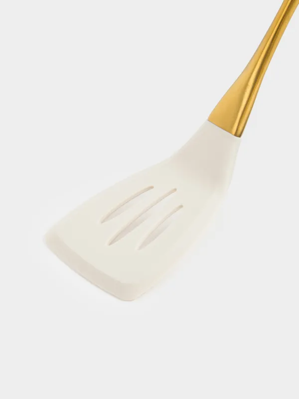 Spatula, 36 cm, with slits, silicone / steel, milky gold, Pintino, image-1