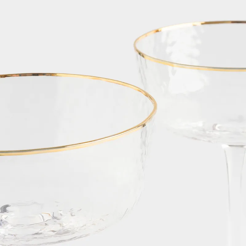 Drinking glass, 170 ml, 2 pcs, glass, with golden edging, Ripply gold, image-2
