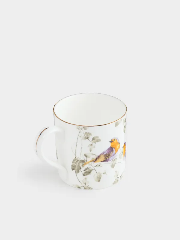Mug, 380 ml, porcelain F, with golden edging, Painted fairywren, Paradise bird, image-1