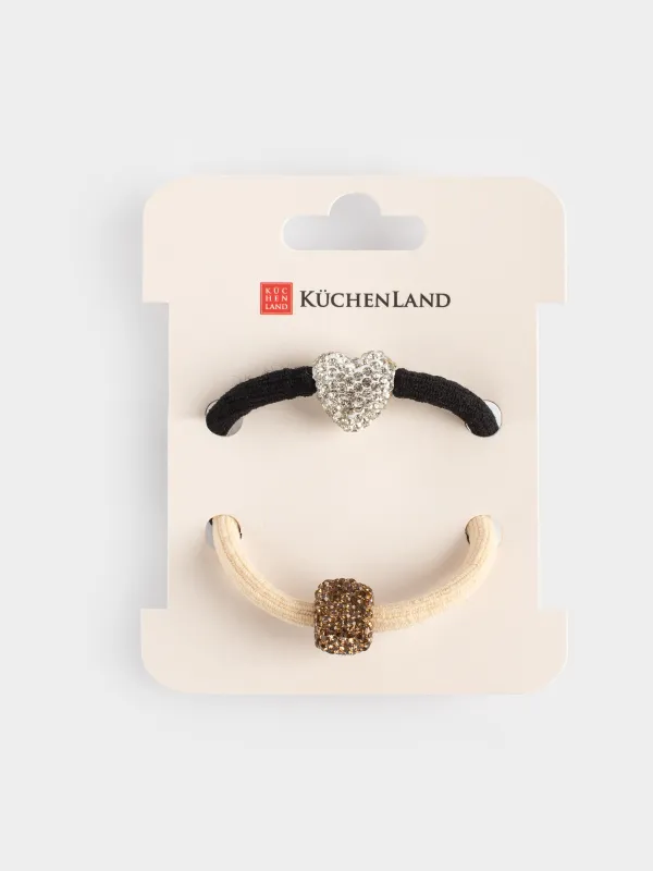 Hair ties set, 6 cm, 2 pcs, polyester / metal, Silver/Champagne, Gracile, image-3