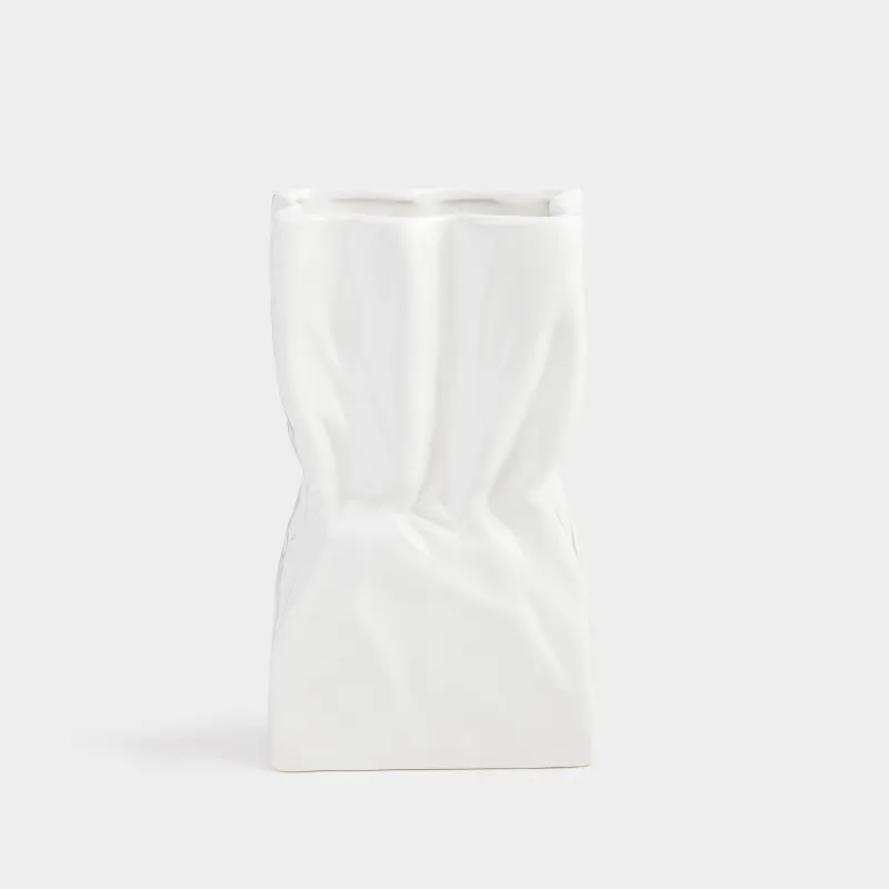 Flower vase, 24 cm, ceramic, white, Crease, Crumple