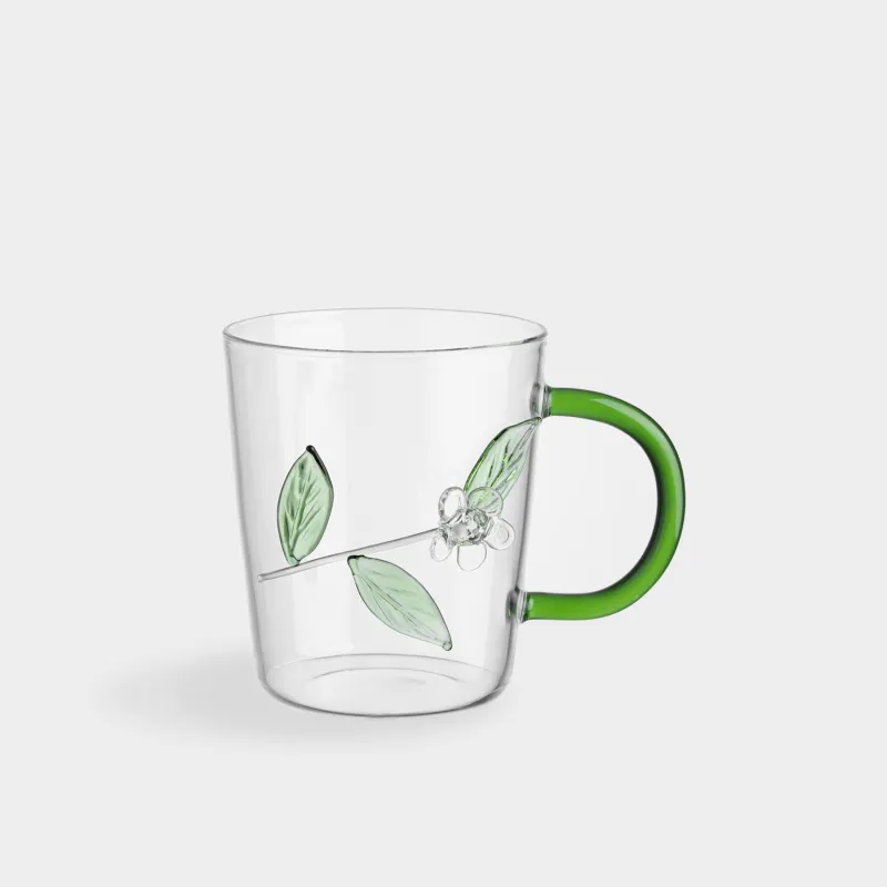 Mug, 380 ml, glass B, Green handle, Flowers, Bloome