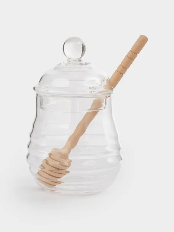 Honey jar, 270 ml, with spoon, Used glass / wood, Honey, image-0