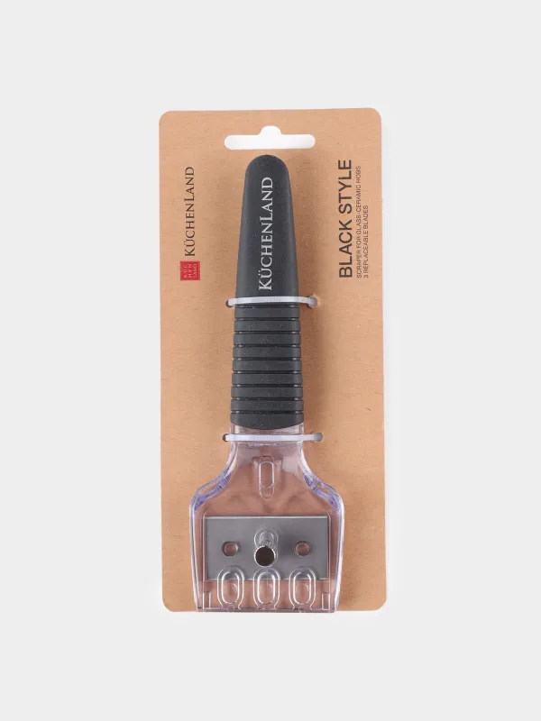 Glass ceramic plate scraper, 16 cm, 3 blades, plastic / steel, Black, Black style, image-2