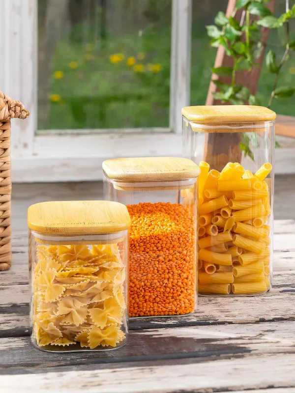 Bulk products jar, 1.5 l, glass / bamboo, square, Home made, image-5