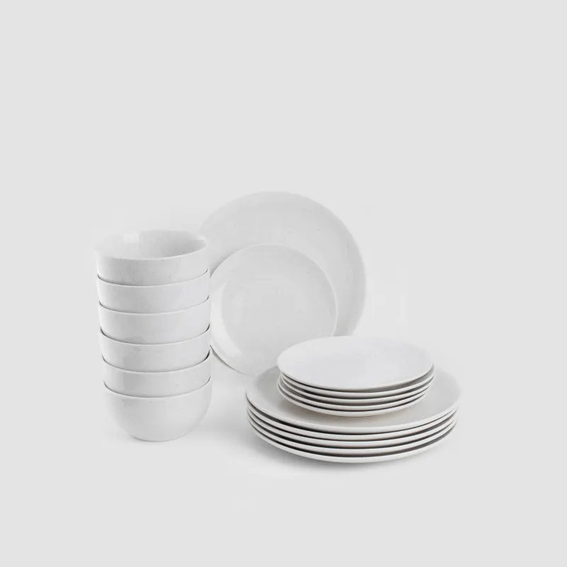Dining set, 6 persons, 18 items, porcelain P, milky, speckled, Latio