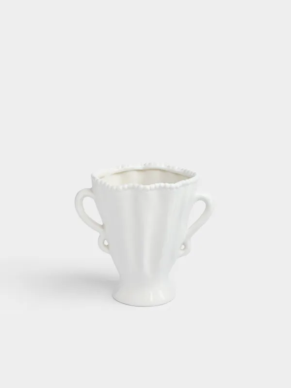 Flower vase, 16 cm, with handles, ceramic, milky, Dots, Crumple grace, image-1