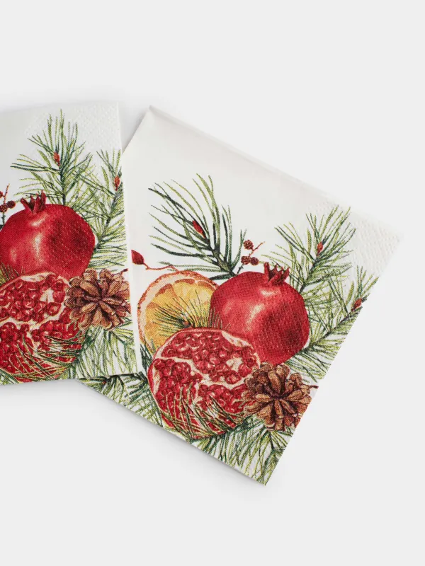 Paper napkins, 21x21 cm, 20 pcs, square, milky, Pomegranates and orange, Christmas miracle, image-3