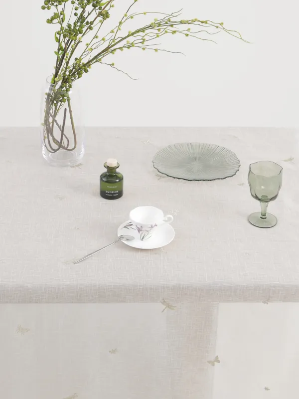 Tablecloth, 160x160 cm, polyester, white, Butterflies and dragonflies, Winged, image-1