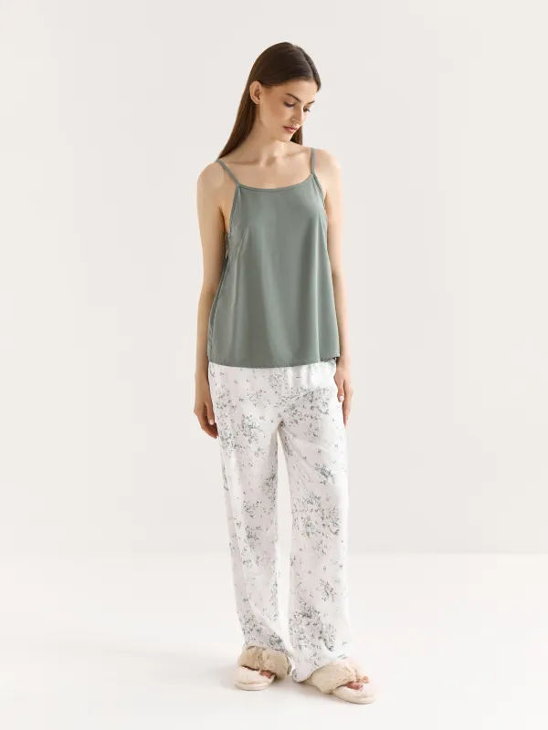 Women's top, homewear, size L, straps, viscose, milky, Flowers, Arsinoa, image-1