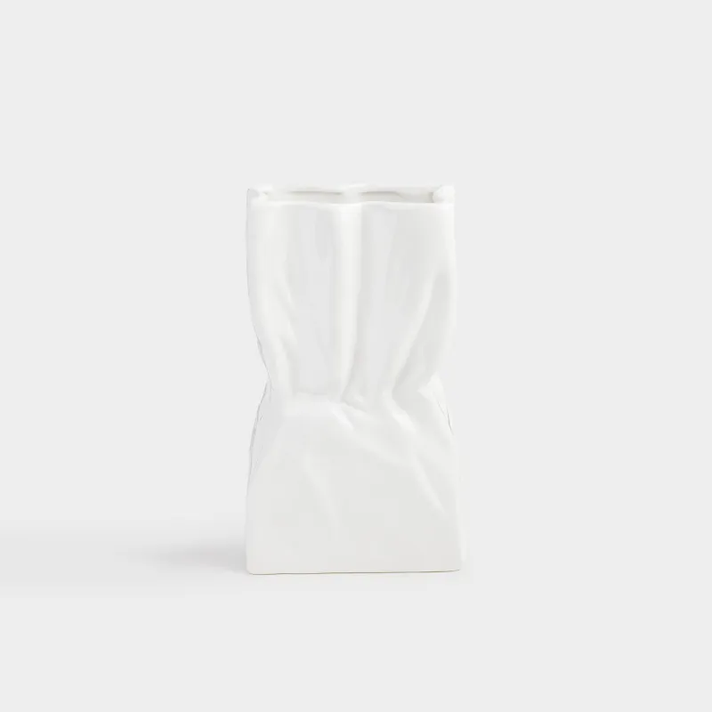 Flower vase, 24 cm, ceramic, white, Crease, Crumple