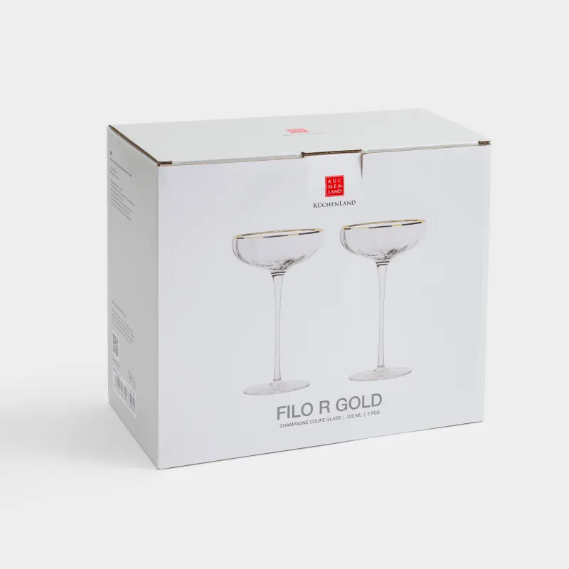Drinking glass, 220 ml, 2 pcs, glass R, with golden edging, Filo R gold, image-3