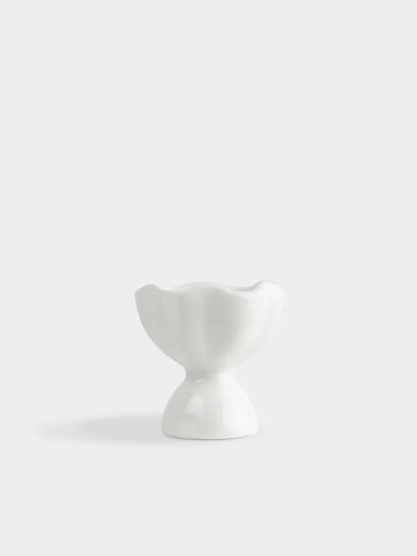 Egg stand, 6 cm, ceramic, milky, Wavy edge, Crumple, image-0