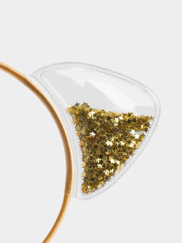 Carnival band, 16x20 cm, children's, polyester / PVC, Champagne, Glitter ears, Cat, image-3