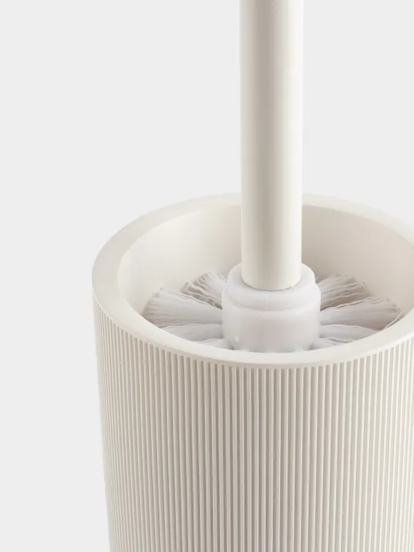 Toilet brush, 46 cm, with stand, plastic / polyresin, milky, White stripes, image-2