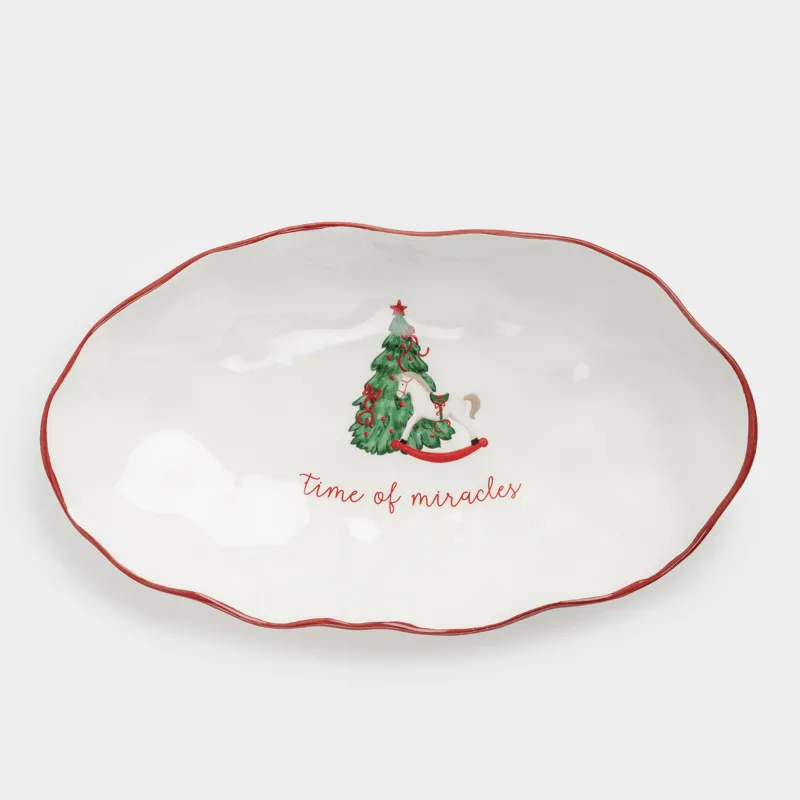 Dish, 31x18x6 cm, ceramic, oval, Horse with Christmas tree, Christmas tree