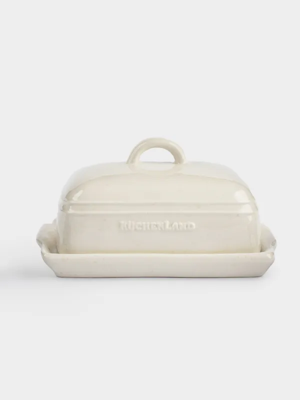 Butter dish, 18 cm, ceramic, rectangular, milky beige, speckled, Ceramo speckled, image-0