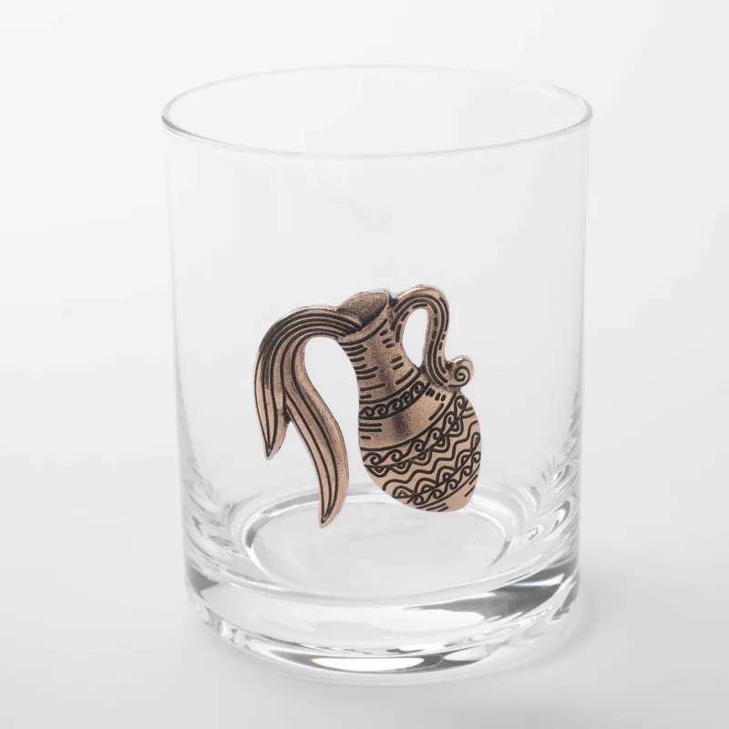 Whiskey glass, 10 cm, 340 ml, glass / metal, golden, Aquarius, Zodiac, image-0