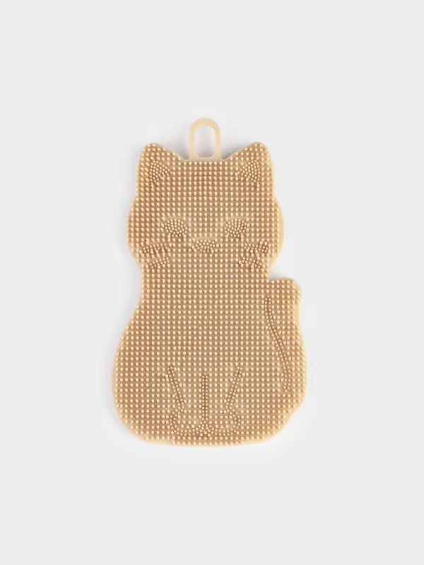 Dish washing sponge, 14 cm, Silicone, Beige, Cat, Manny, image-0