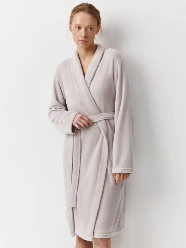 Women's robe, homewear, size L-XL, with long sleeves, polyester, Grey, Drew, image-2
