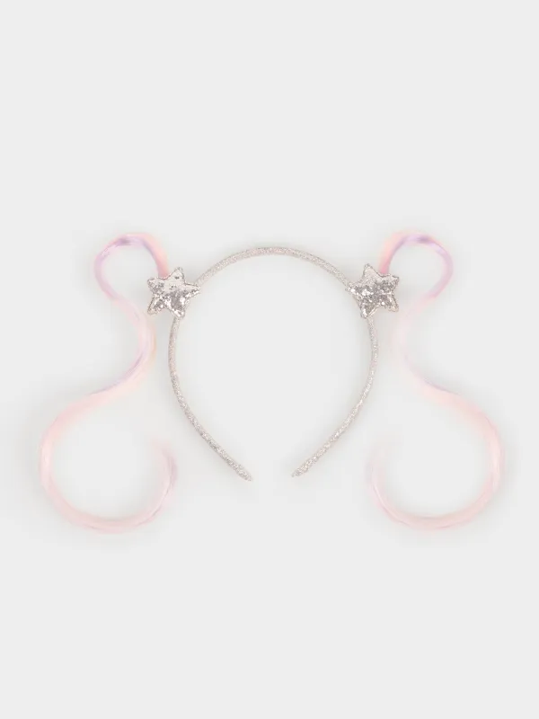 Carnival headband, 17 cm, children's, polyester / plastic, Strands with stars, Hairstyle, image-0