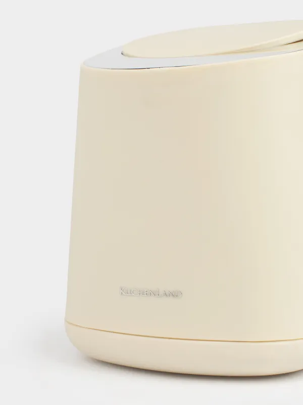 Trash can, 1,3 l, press to open lid, plastic, beige, Vintage kitchen, image-2
