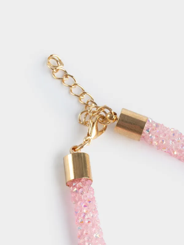 Bracelets set, 8 cm, 2 pcs, white/pink, Crystals, Jewelry, image-2