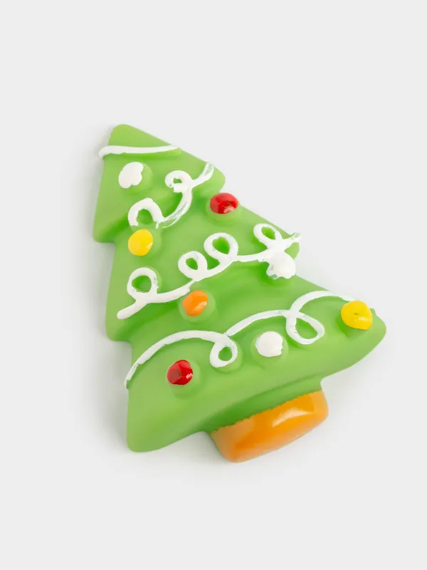 Dog toy set, 10 cm, 2 pcs, with squeaker, Rubber, Red / Green, Bone and Christmas Tree, Christmas pet, image-3