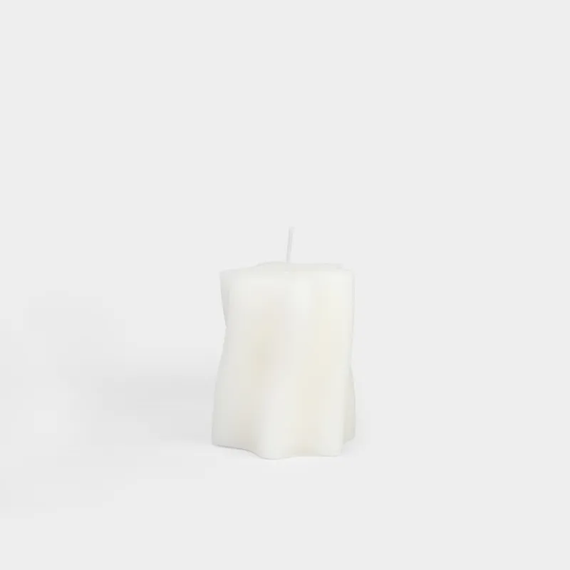 Candle 5x8 cm, cylindrical, milky, Waves, Ribbed candle