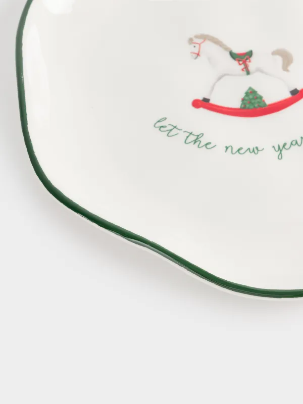 Snack plate, 21 cm, ceramic, Horse, Christmas green, image-3