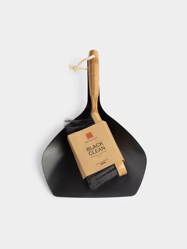 Garbage brush, with dustpan, 33 cm, plastic / bamboo / steel, black, Black clean, image-6