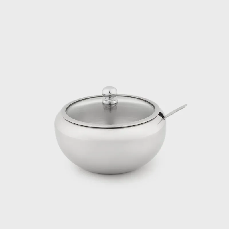 Sugar bowl, 9 cm, 500 ml, with spoon, steel, Classic