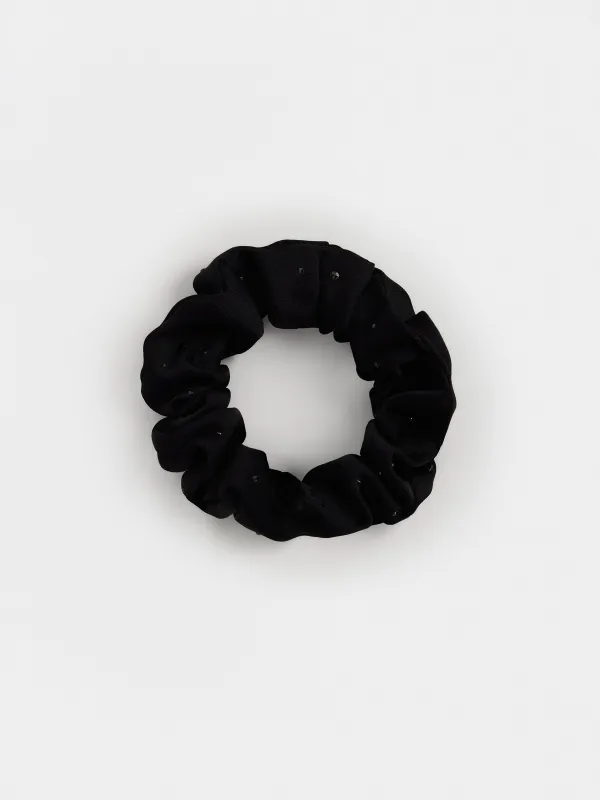 Hair tie, 8 cm, with rhinestones, polyester, black, Silk, image-0
