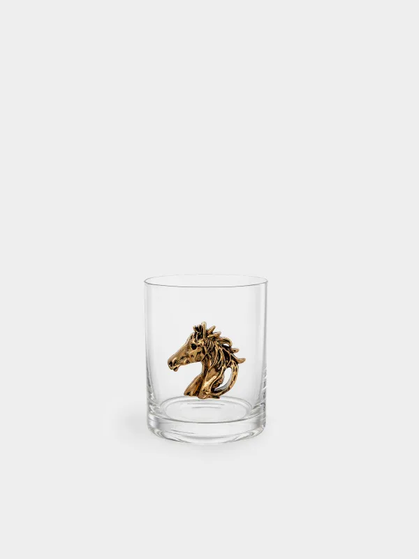 Drinking glass, 10 cm, 340 ml, glass/metal, Golden horse Lux elements, image-0