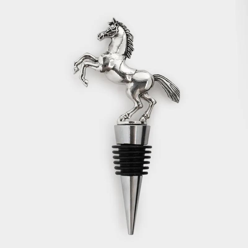 Bottle stopper, 13 cm, metal, silver, Horse on end, Horse silver