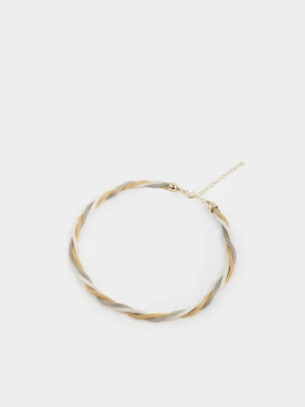 Chain, 46 cm, triple, metal, gold-silver, Harness, Flagel, image-1