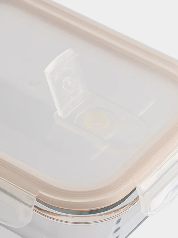 Container, 640 ml, with clips, with valve, glass T / plastic, rectangular, Soft kitchen, image-2