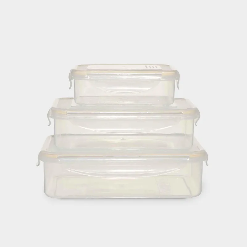 Container set, 3 pcs, with clips, plastic / silicone, rectangular, beige, Roomy clip