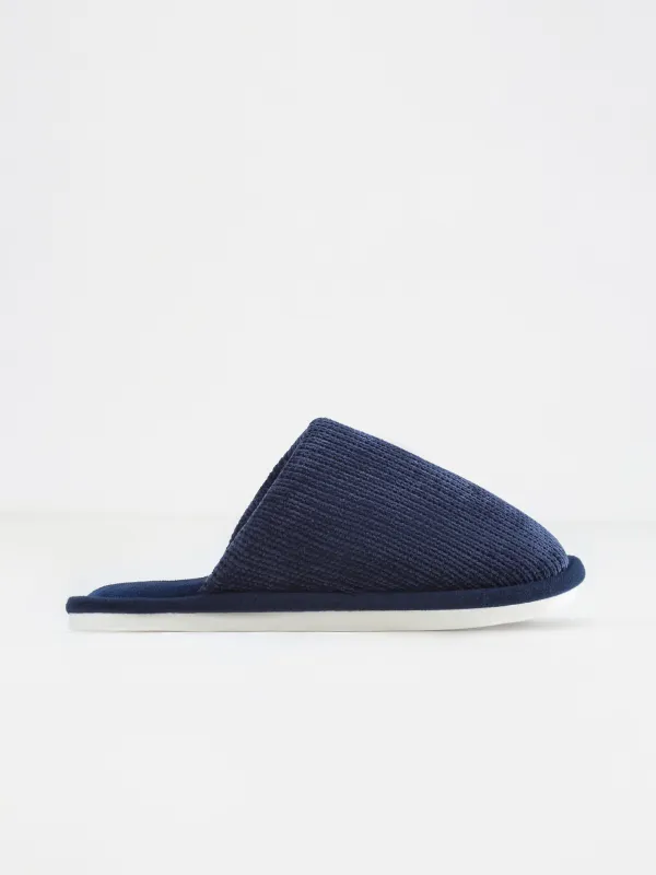 Men's home slippers, p. 42-43, chenille / corduroy, dark blue, Chenille, image-0