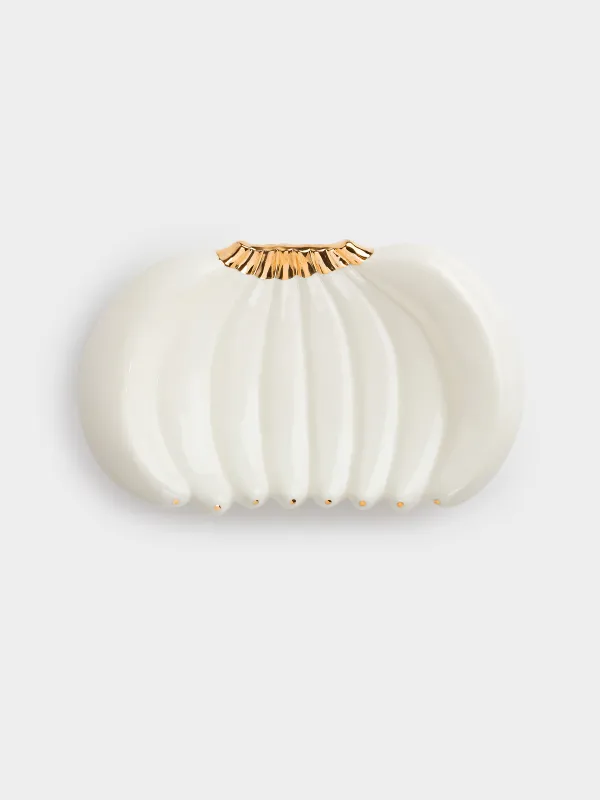 Fruit bowl, 26x16 cm, decorative, porcelain P, milky golden, Bananas, Tropical, image-3