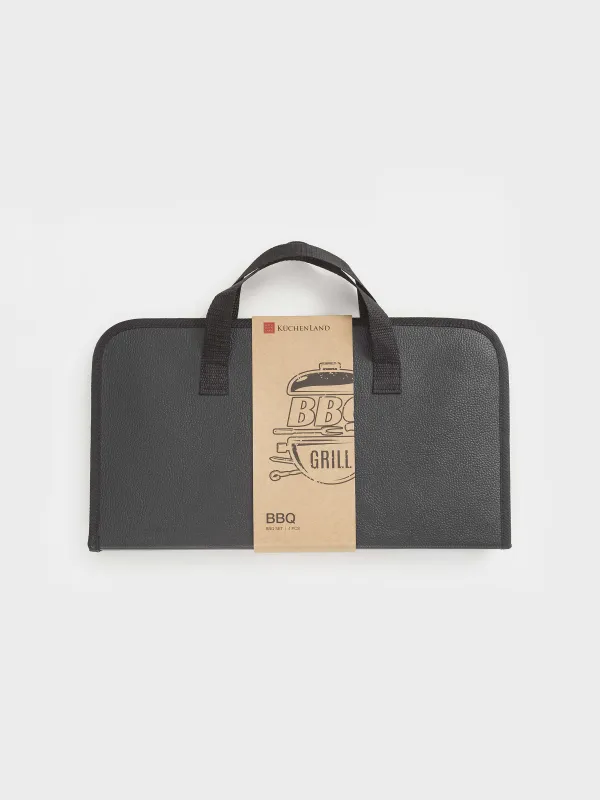 BBQ set, 4 items, in leather case, steel / wood / eco-leather, BBQ, image-5