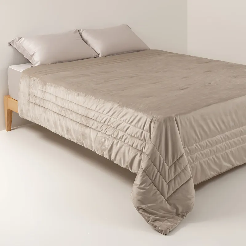 Bedspread, 220x240 cm, quilted, velvet/microfiber, beige, Frame, Stitch velvet