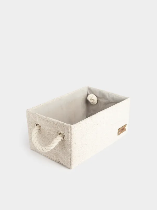 Storage basket, 28x18x13 cm, with handles, polyester, rectangular, Beige, Everyday, image-2